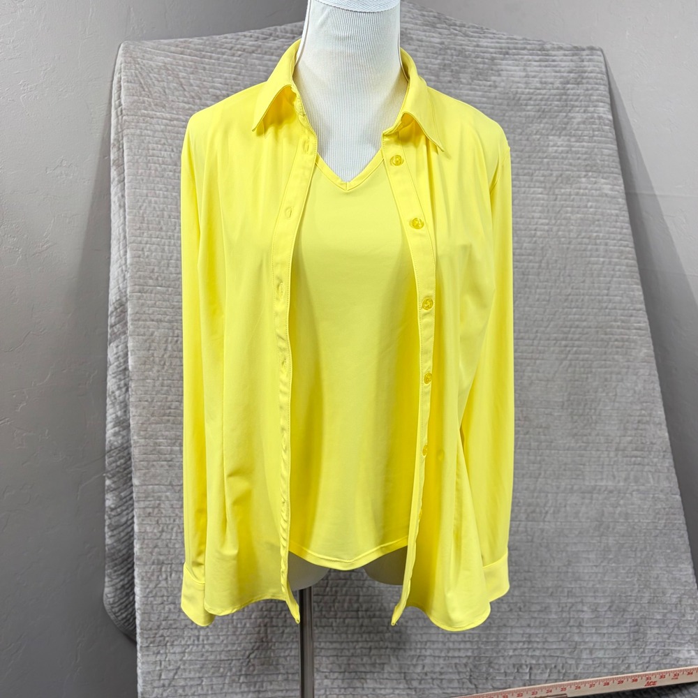 Ameliora Yellow 2 Piece Set Button Down Shirt and Tank Top Italian Fabric Med